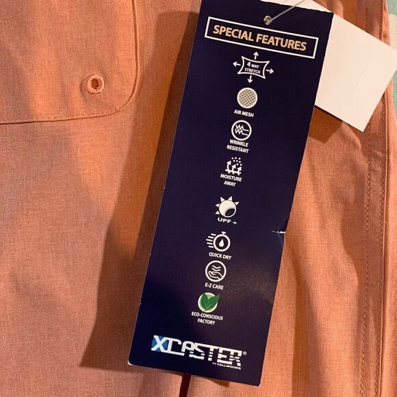 New XCaster By Tallwoods Peach Roll Tab Sleeve Quick Dry Button Polo Shirt Size - Picture 11 of 12